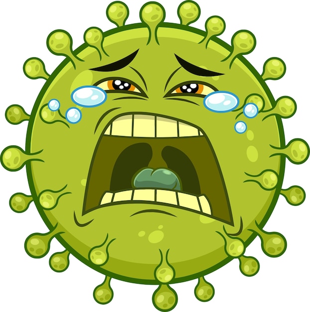 Crying Coronavirus COVID19 Cartoon Emoji Character With Tears