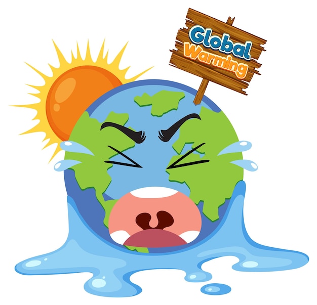 Vector crying earth with global warming signboard