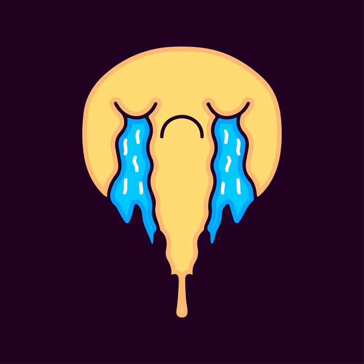 Vector crying emoji face cartoon, illustration for t-shirt, sticker, or apparel merchandise.