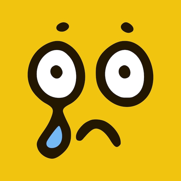 Crying emoticon in doodle style yellow background Vector Illustration