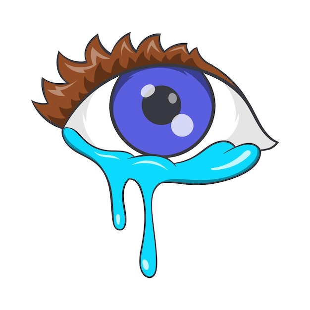 Vector crying eyes icon in cartoon style isolated on white background tears and sadness symbol