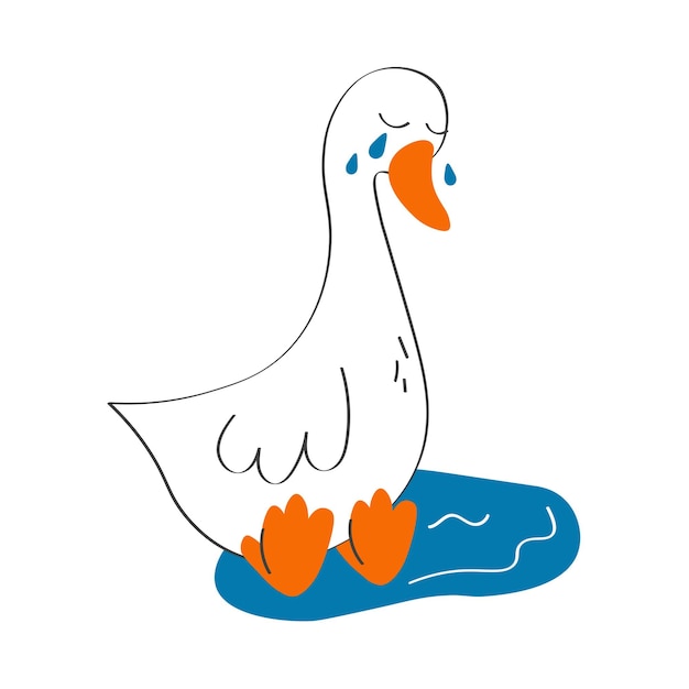 Crying goose. Hand drawn modern vector illustration.