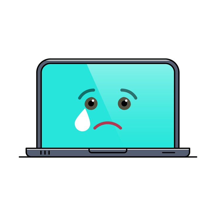 Vector crying laptop computer isolated emoticon