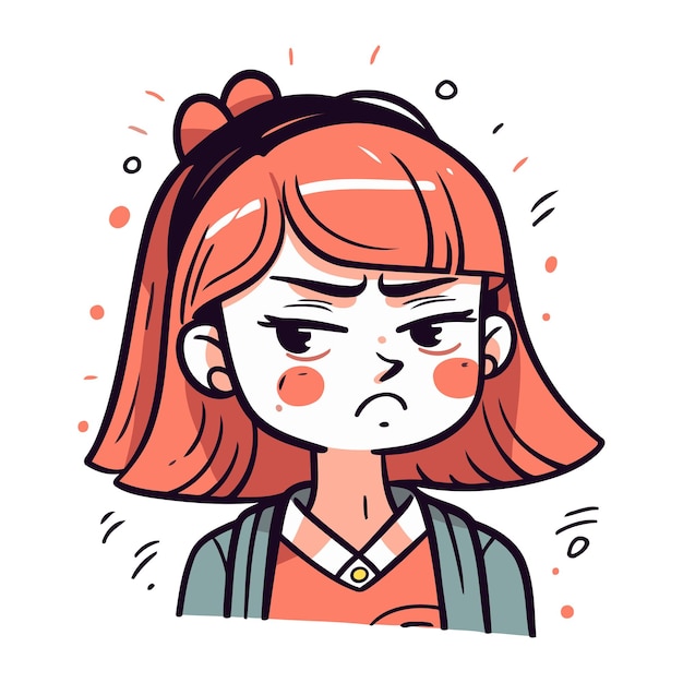 Crying little girl Vector illustration in doodle style