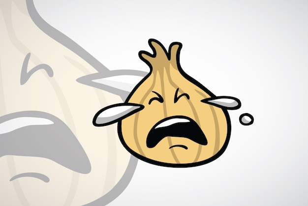 Icona dell'illustrazione del disegno di doodle di vettore del fumetto della cipolla che piange