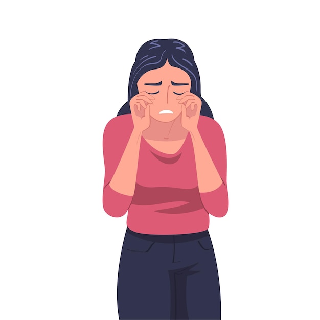 crying woman character weeping and sobbing from sorrow and grief feeling sad and upset vector