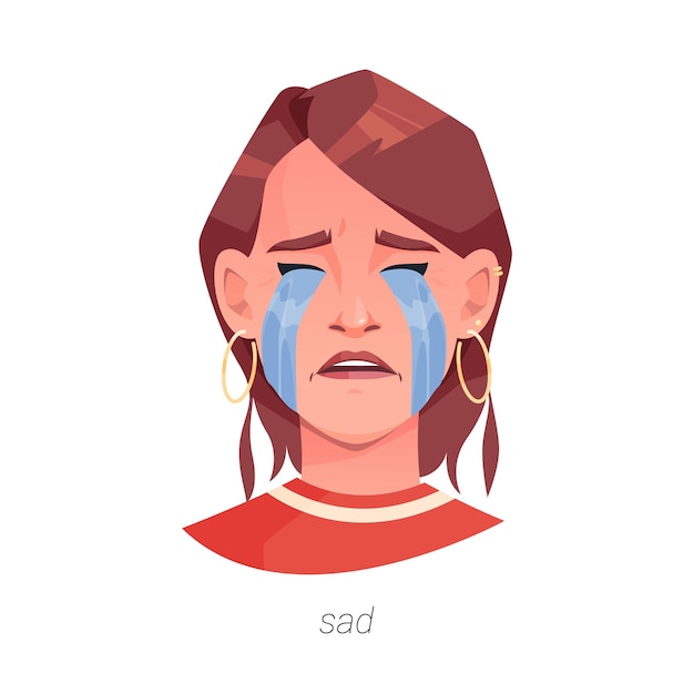 Вектор Плачущая женщина с грустным выражением лица