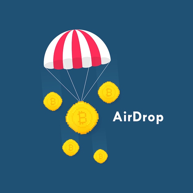 Crypto airdrop con paracadute e monete concetto di giveaway e promozione di monete crittografiche e nft