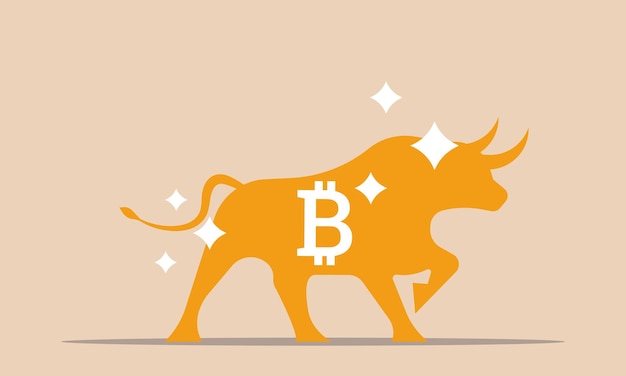 Crypto bitcoin bull en bullish groeiende groeiende cryptocurrency-investeringen en prijstrend