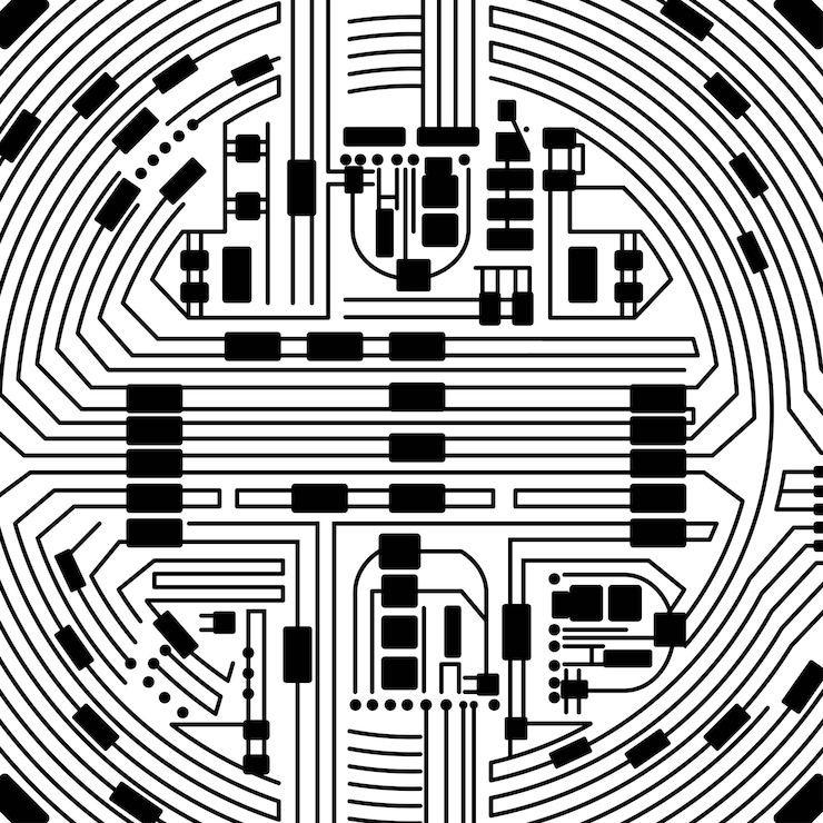 Vector crypto coin circuit black background