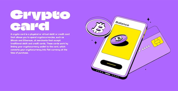 Vector crypto-creditcard met bitcoin en mobiele cryptocurrency digitale portemonnee online muntoverdracht