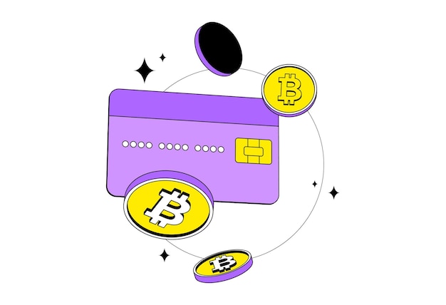 Vector crypto-creditcard met bitcoin geïsoleerde cryptocurrency digitale portemonnee online muntoverdracht