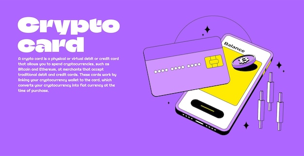 Vector crypto-creditcard met mobiele bitcoin en kandelaar cryptocurrency digitale portemonnee online