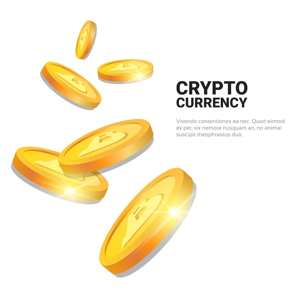 Crypto currency concept golden bitcoins on white background