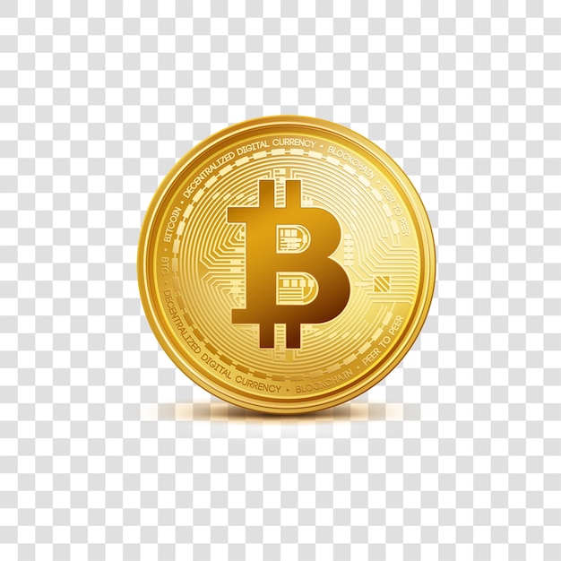 Crypto currency golden coin bitcoin symbol isolated on transparent background