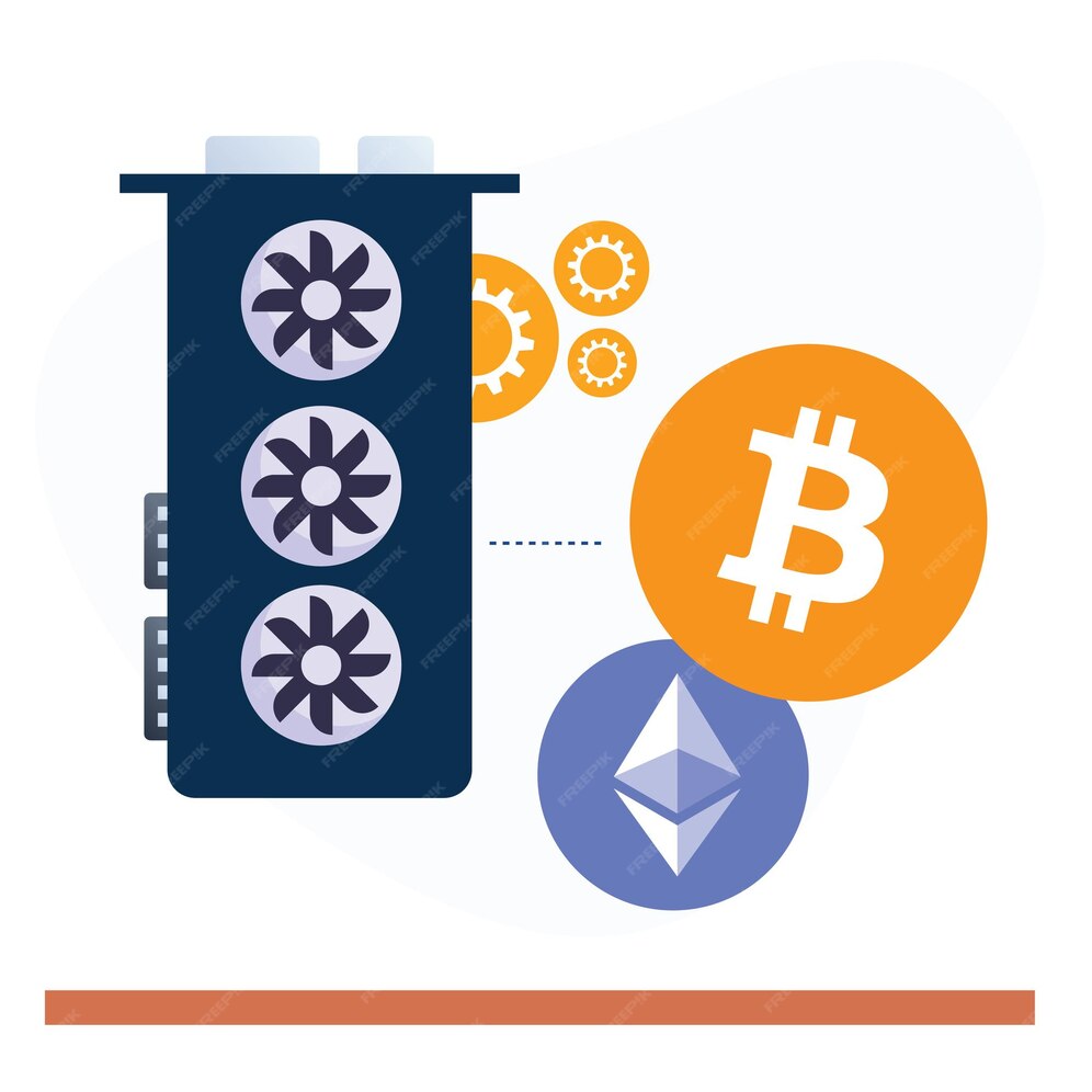 Premium Vector Crypto currency gpu mining with coins