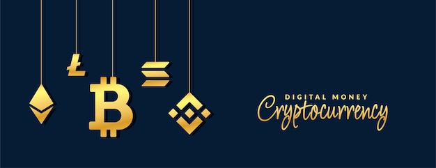 Crypto currency icons background digital money exchange of blockchain technology banner