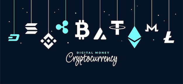 Crypto currency icons bannerConcept of Digital money exchange Blockchain technology background