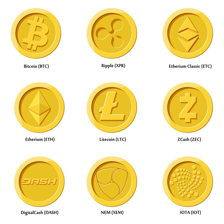 Vector crypto currency icons coins