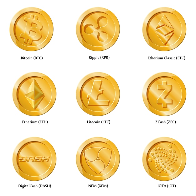 Crypto currency icons coins