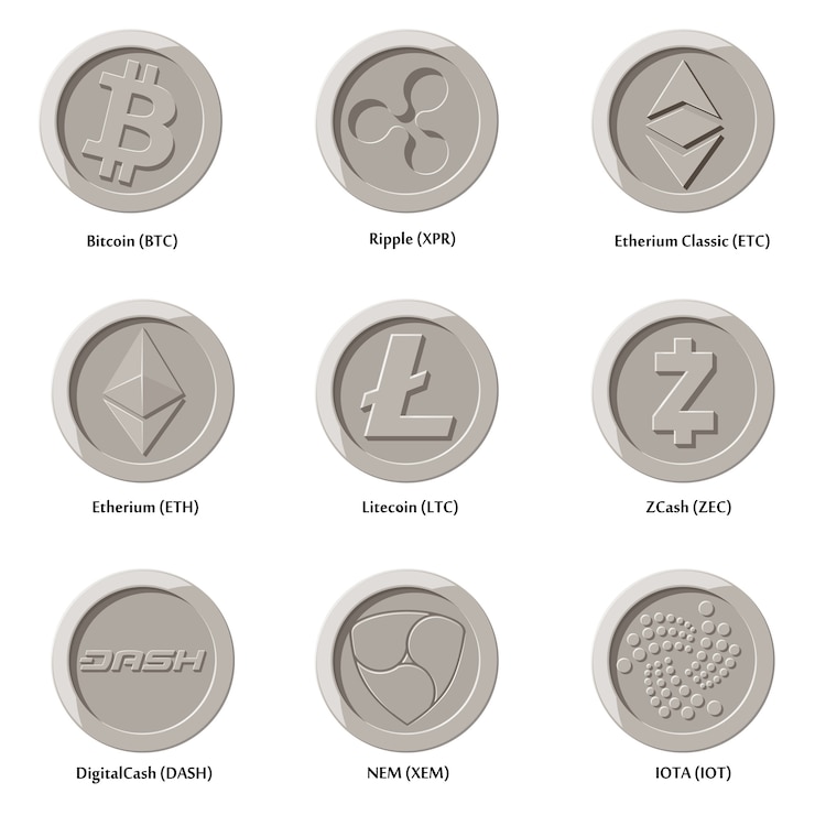 Vector crypto currency icons coins