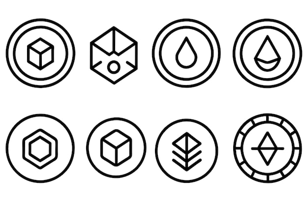 Vector crypto currency outline icons with editable stroke collection includes cryptocurrency