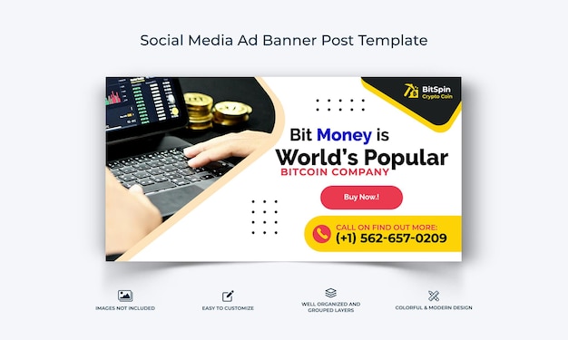 Vector crypto currency social media facebook ad banner post template premium vector