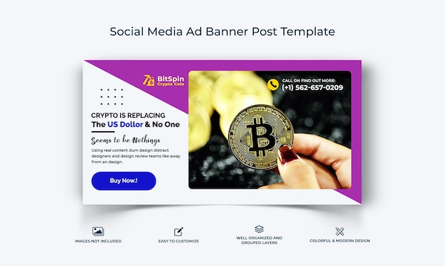 Vector crypto currency social media facebook ad banner post template premium vector