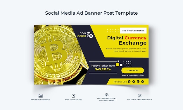 Crypto currency social media facebook ad banner post template premium vector