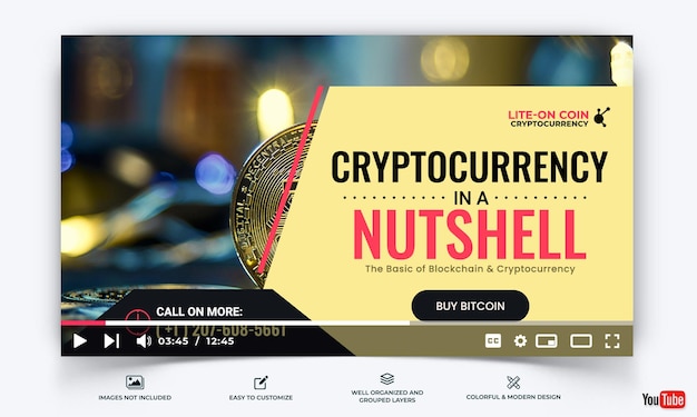 Vettore crypto currency youtube thumbnail template vector premium