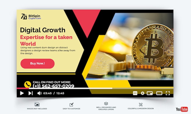 Vettore crypto currency youtube thumbnail template vector premium