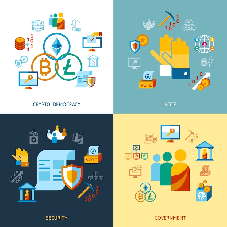 Vector crypto democracy and security icons collection