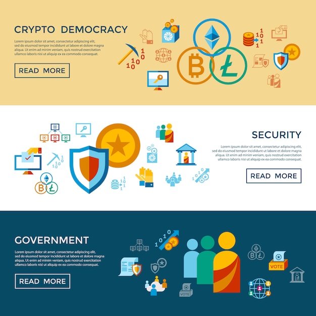 Vector crypto democracy and security icons collection