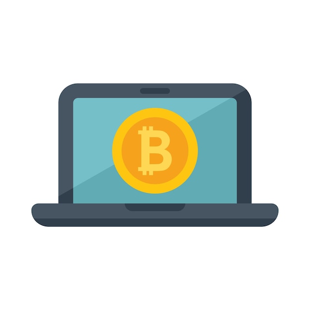 crypto laptop icon flat vector bitcoin money financial digital isolated