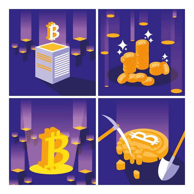 Crypto mijnbouw bitcoin icon set