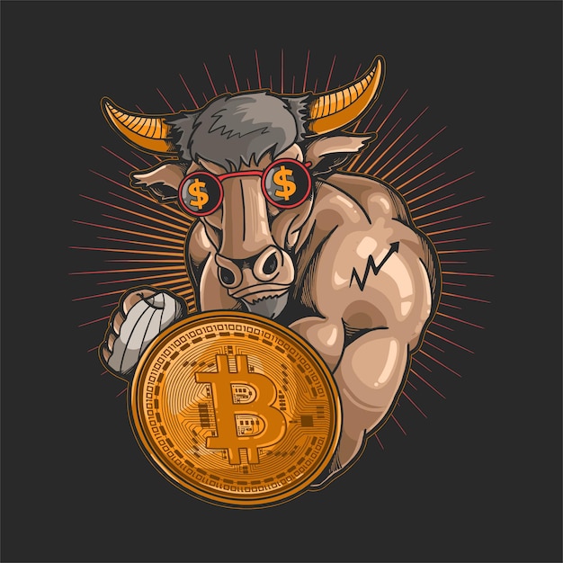 Vector crypto mining bull trading symbol illustration