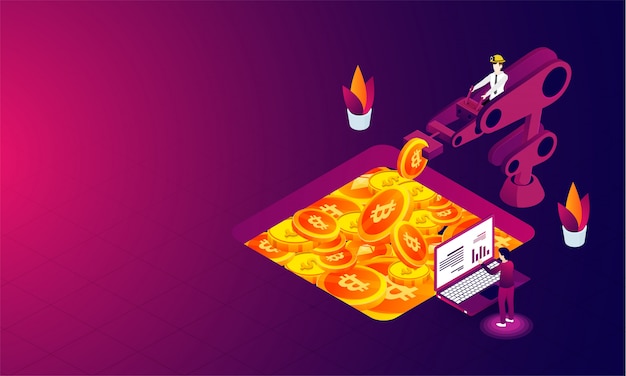 Crypto mining concept based isometric design.