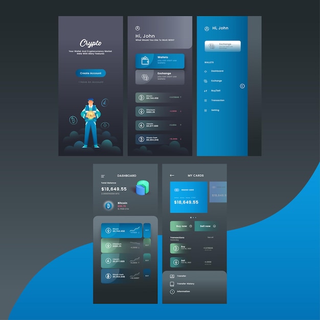 Crypto mobile app ui, ux, gui screens like as create account