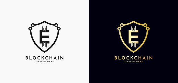 Crypto munt logo's eerste letter e logo pictogram vector digitaal geld blok keten financiën symbool