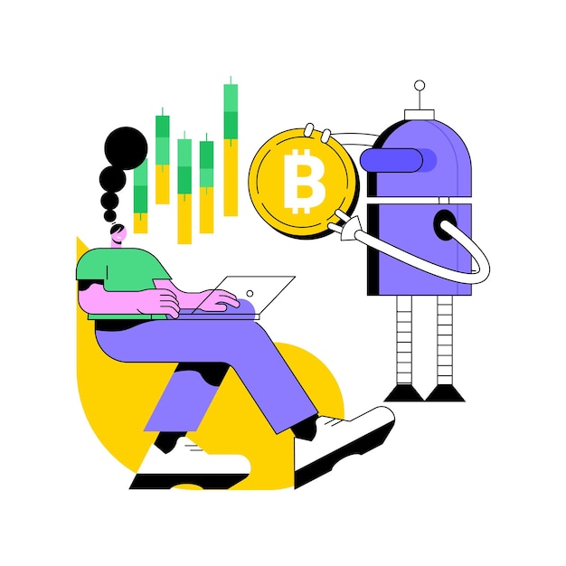 Vettore illustrazione vettoriale del concetto astratto di crypto trading bot