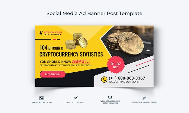 Crypto valuta sociale media facebook advertentiebanner postsjabloon premium vector