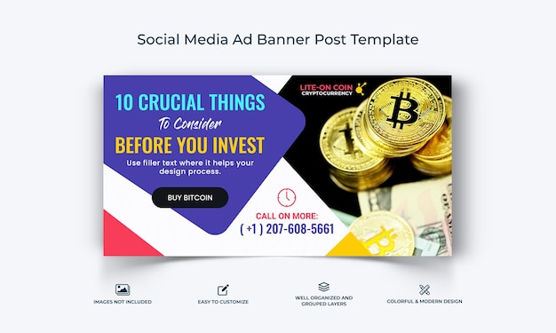 Crypto Valuta sociale media Facebook Advertentiebanner Postsjabloon premium vector