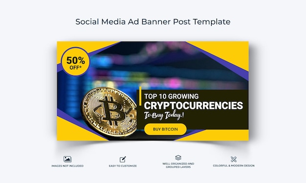 Crypto Valuta sociale media Facebook Advertentiebanner Postsjabloon premium vector