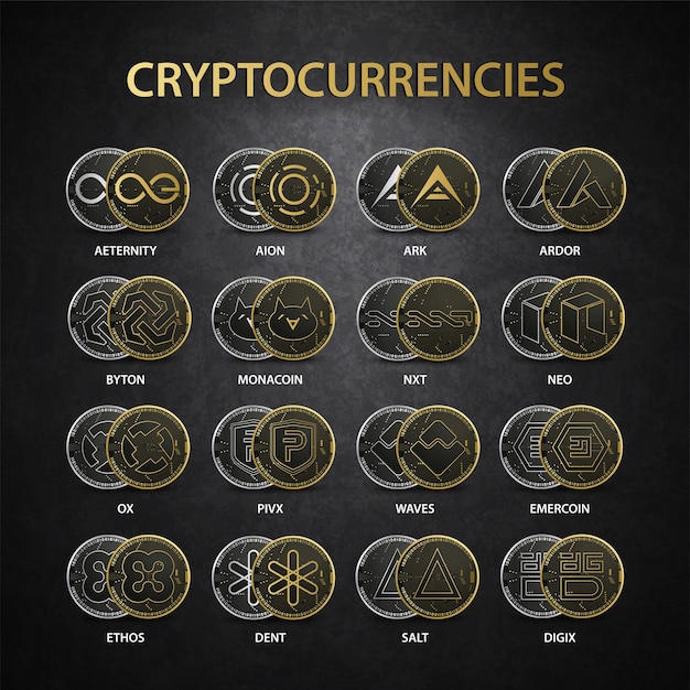 Vector cryptocurrencies gold set collectie