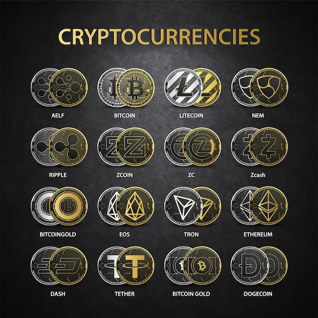 Cryptocurrencies gold set collection