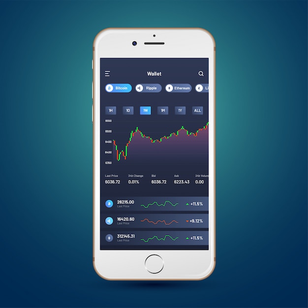 Vector cryptocurrencies handelen en ui uitwisselen voor mobiele apps.