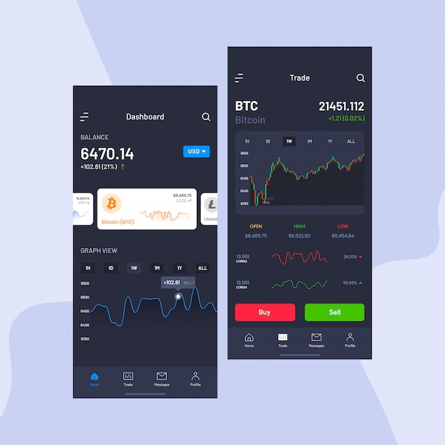 Cryptocurrencies trading e scambio ui per le app mobili.