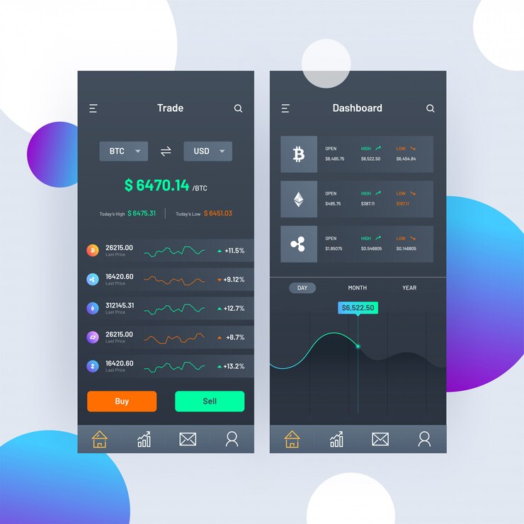 Вектор cryptocurrencies trading mobile app.