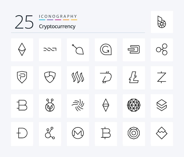 Cryptocurrency 25 Line icon pack inclusief game credits valuta crypto cryptocurrency munt