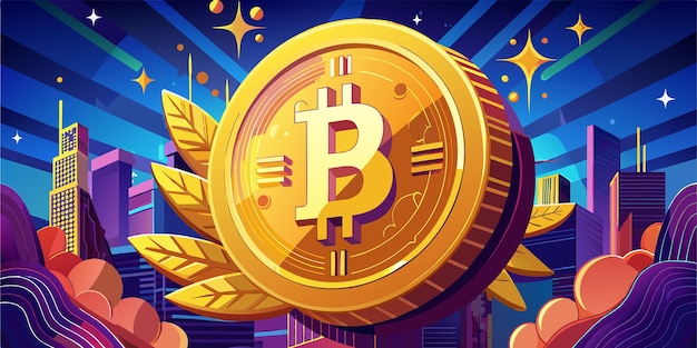 Vector cryptocurrency bitcoin golden coin in background